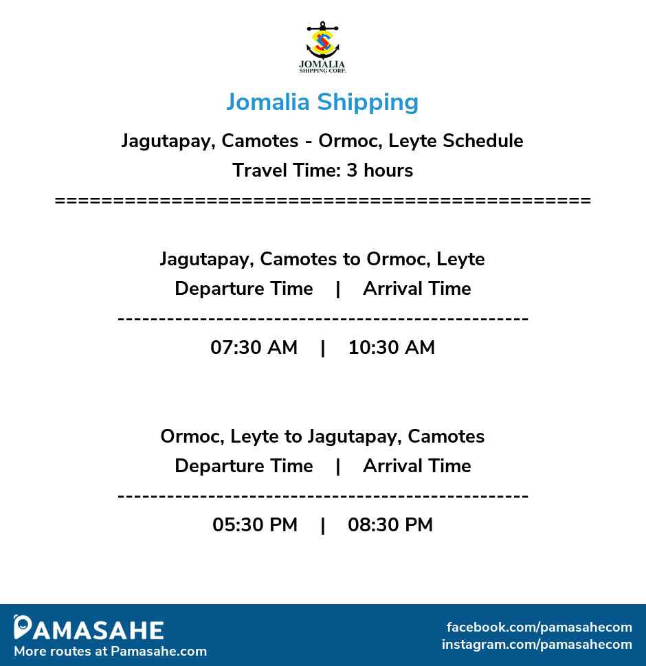 Jagutapay, Camotes to Ormoc, Leyte and vice versa: Jomalia Shipping Reference