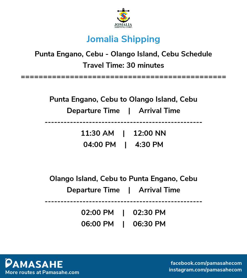 Punta Engano, Cebu to Olango Island, Cebu and vice versa: Jomalia Shipping Reference