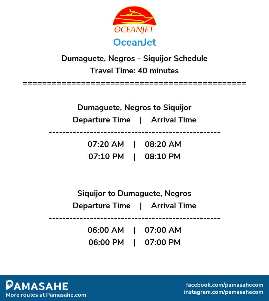 Dumaguete, Negros to Siquijor and vice versa: OceanJet Reference