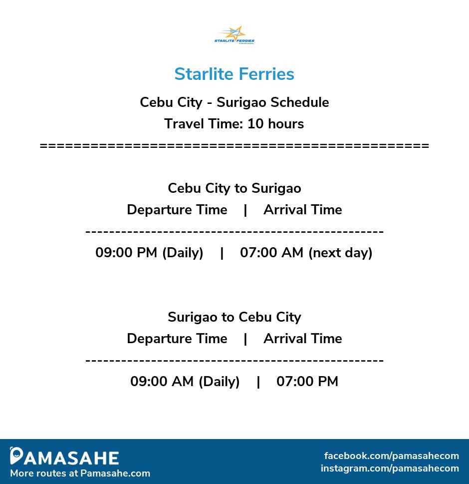 Cebu City to Surigao and vice versa: Starlite Ferries Reference