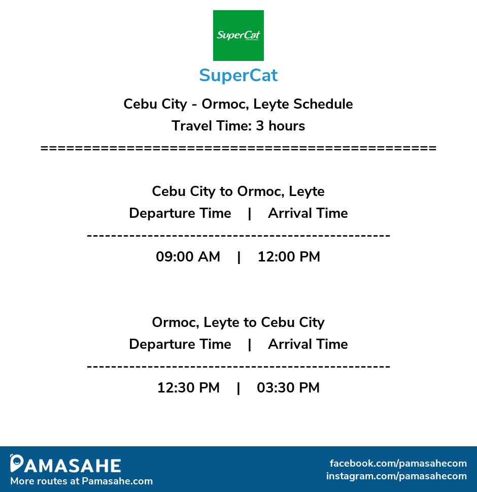 Cebu City to Ormoc, Leyte and vice versa: SuperCat Reference