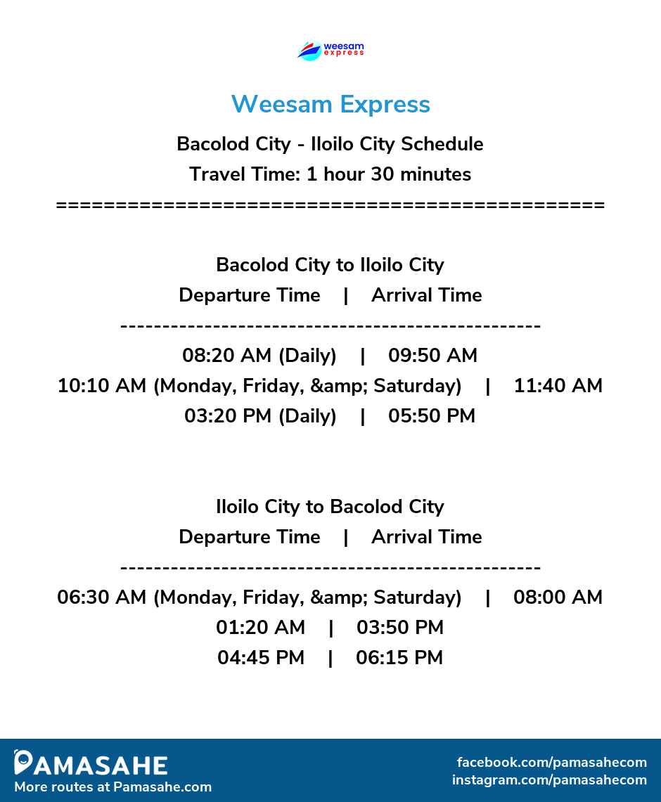 Bacolod City to Iloilo City and vice versa: Weesam Express Reference